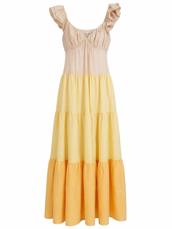 English Factory Dresses & Skirts - English Factory Colorblock Tiered Maxi Dress Small Ruffle Strap YellowCream Boho